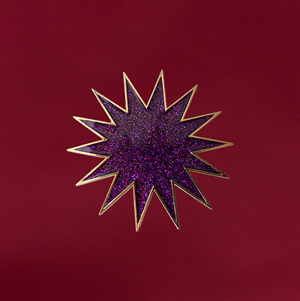 INVADER GLITTER, star clap with purple glitter, material zamac
