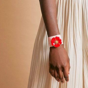 leather cuff bracelet with jewel clip poppy red